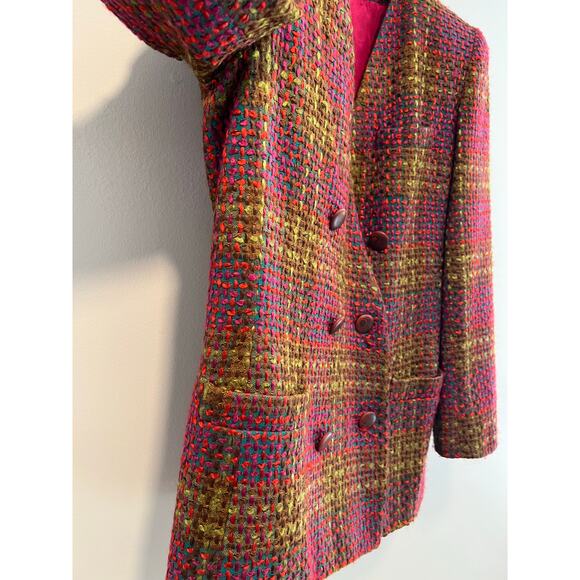 VTG Glimor Tweed Skirt Set Fuchsia Green Double Breasted & Pencil Skirt Sz 12 SG - Picture 4 of 15
